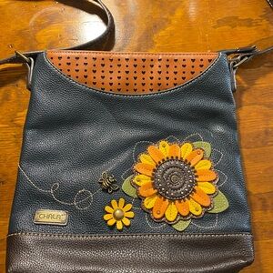 Chala Navy and Brown Crossbody Bag with Floral Design